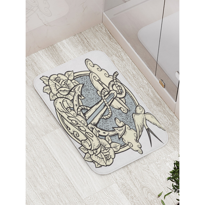 Anchor and Roses Clouds Bath Mat