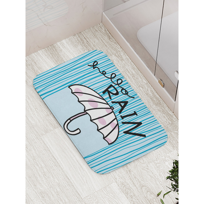 Hello Rain Wording Umbrella Bath Mat