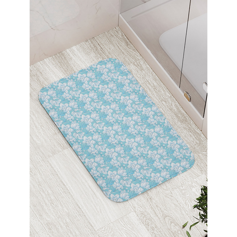 Delicate Flowers and Buds Bath Mat