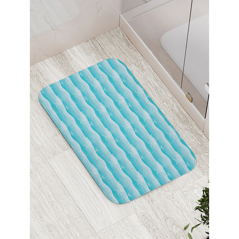 Fishes on Ombre Sea Waves Bath Mat