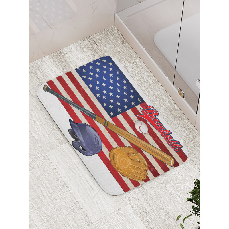 USA Flag and Baseball Bath Mat