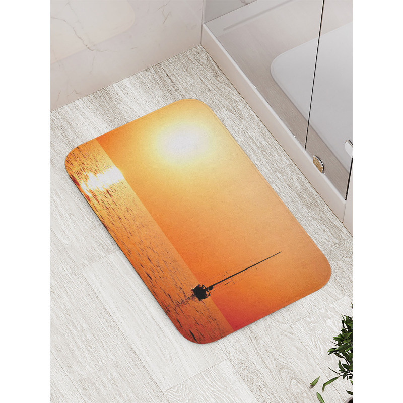 Lonely Yacht at Sunset Bath Mat