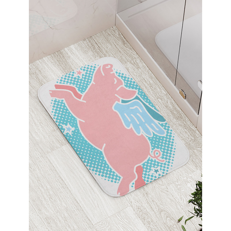 Happy Flying Pig Art Bath Mat