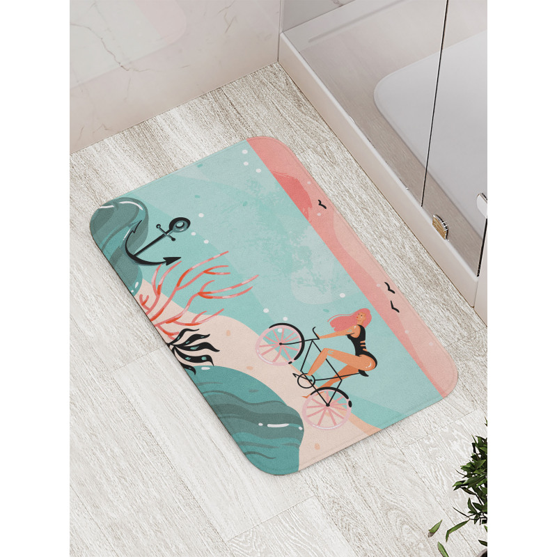 Woman Cycling in Sea Bath Mat