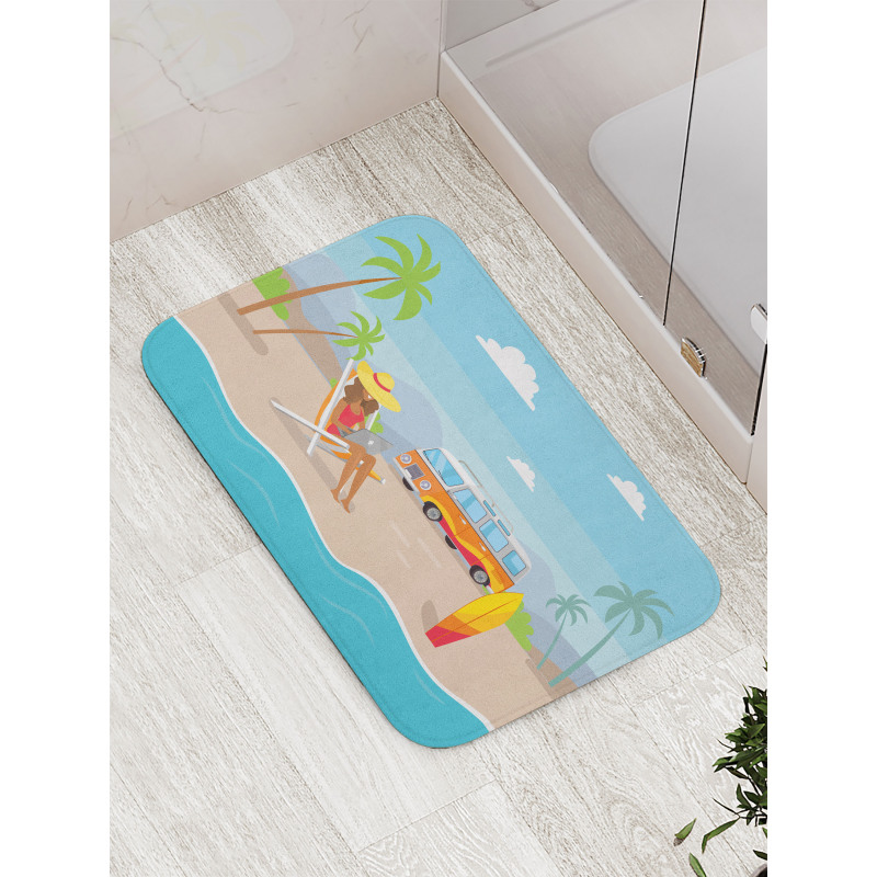 Woman Works at Coast Bath Mat