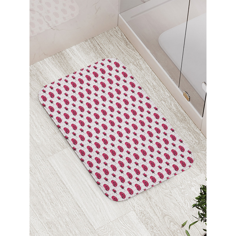 Polka Dots Flowers Bath Mat