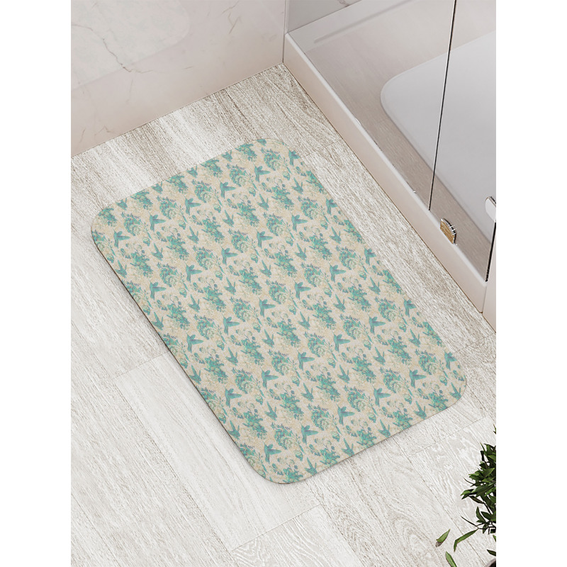 Grunge Bird and Leaves Bath Mat