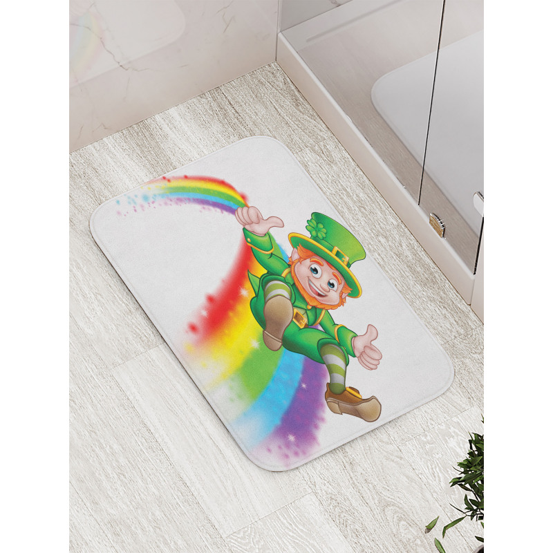 Leprechaun Slides on Rainbow Bath Mat