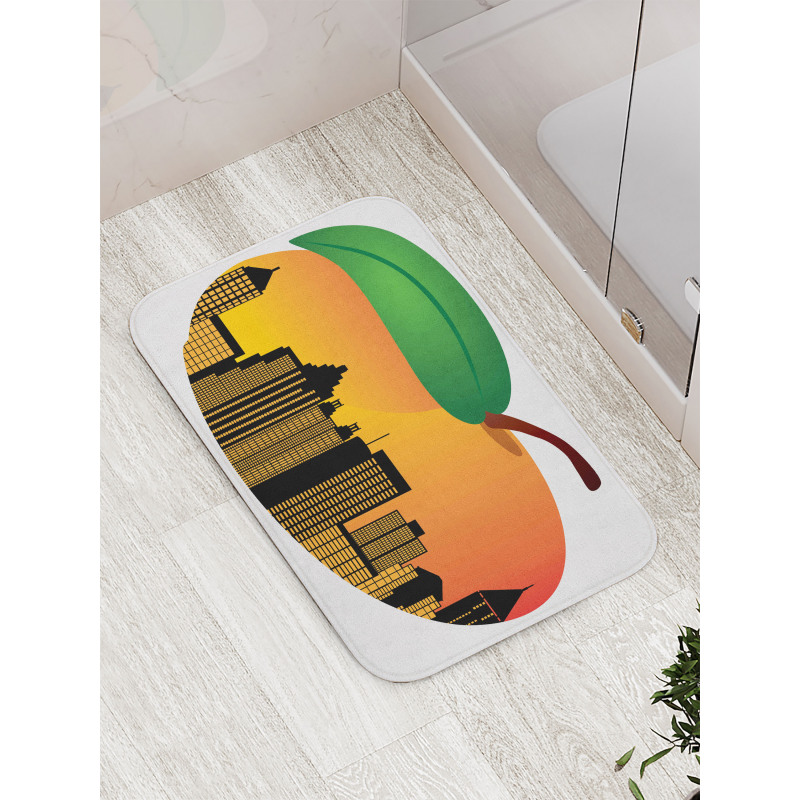 City Skyline in a Peach Bath Mat