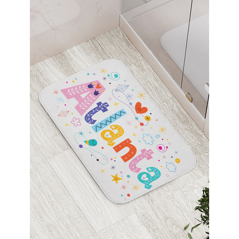 Colorful Smiley Calligraphy Bath Mat