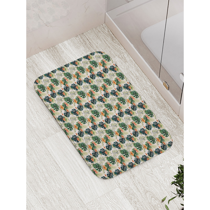 Tropical Flowers Monstera Bath Mat