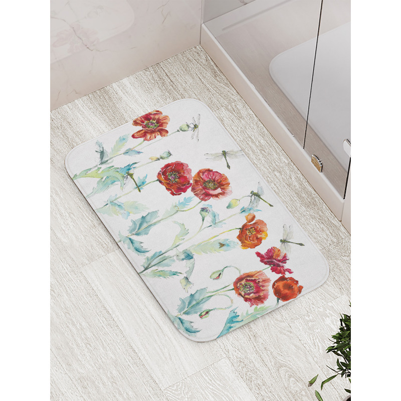 Watercolor Poppies Bath Mat