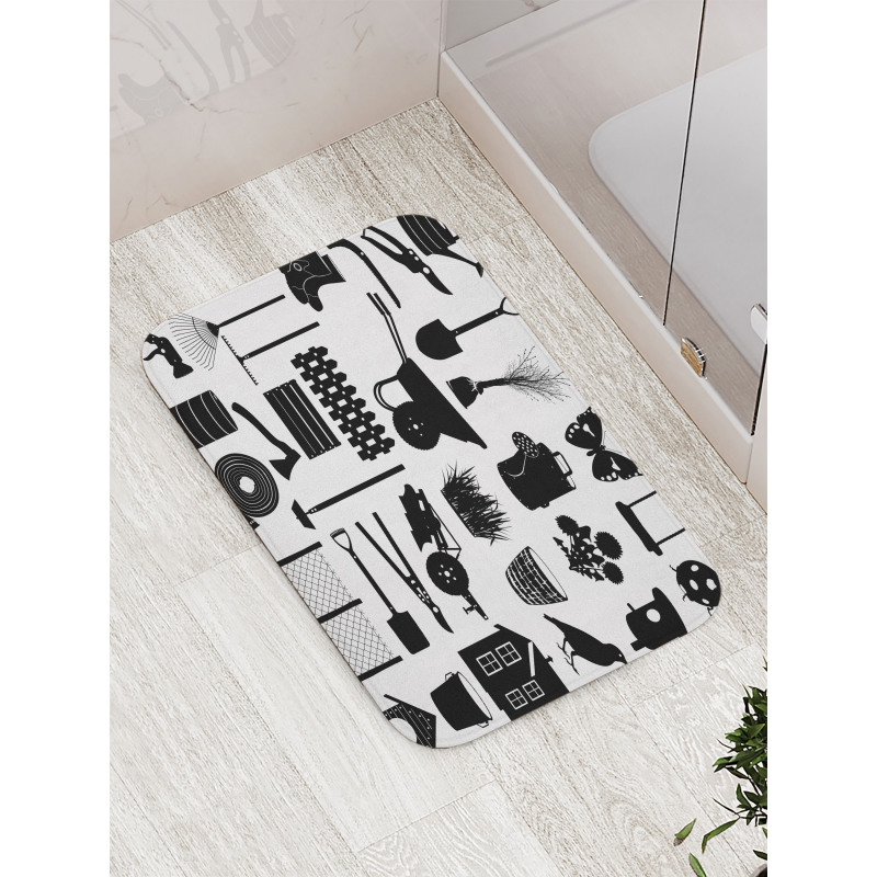 Monochrome Garden Items Bath Mat