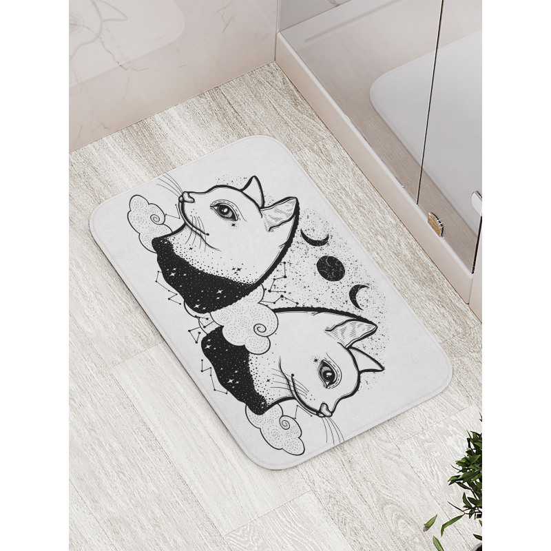 Cats with Moon Clouds Stars Bath Mat