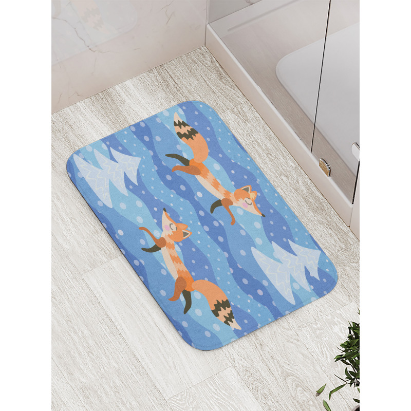 Winter Snowing Tree and Animal Bath Mat