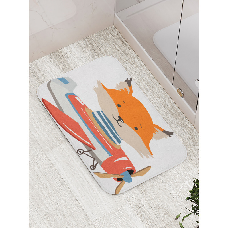 Funny Animal in Little Airplane Bath Mat