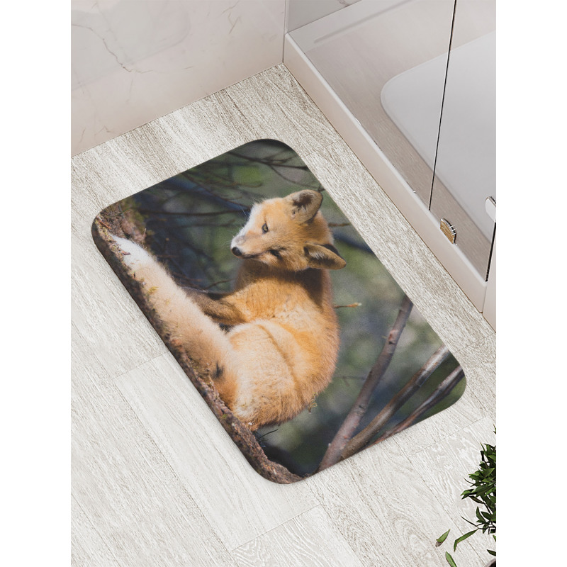 Young Coyote in Forest Sunrays Bath Mat