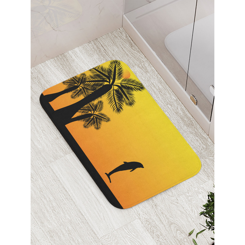 Ombre Sunset Palms Dolphin Bath Mat