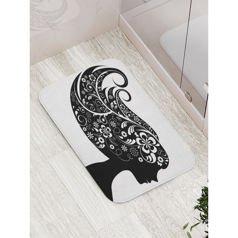 Woman with Floral Hair Bath Mat