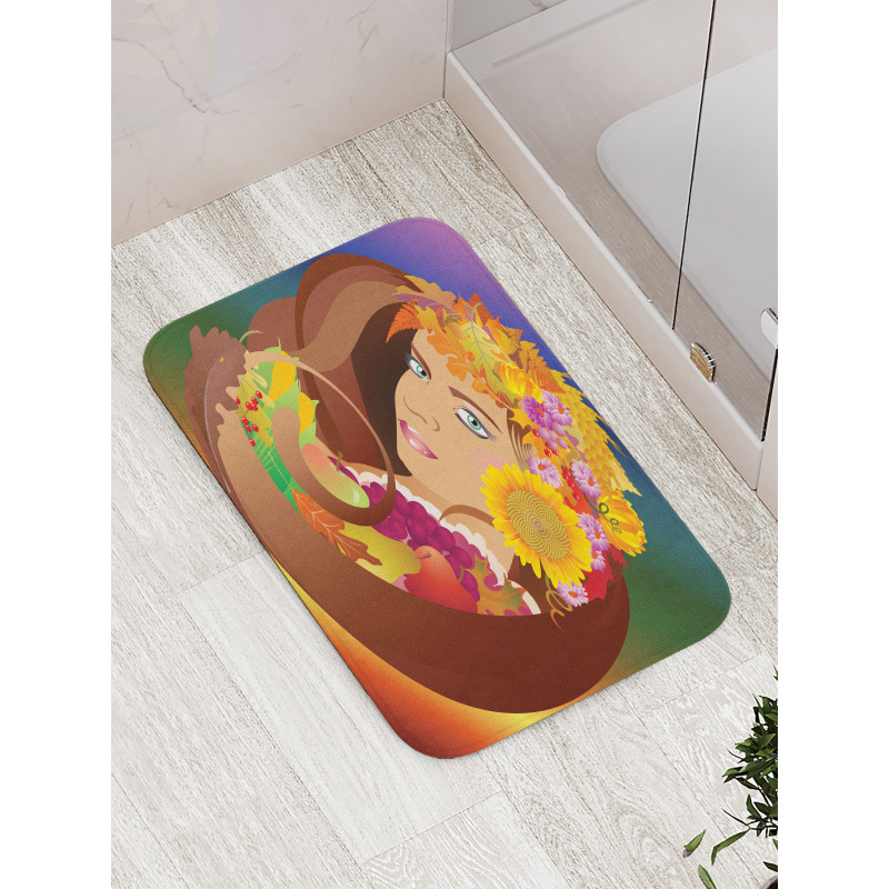 Floral Leafy and Fruits Hair Bath Mat