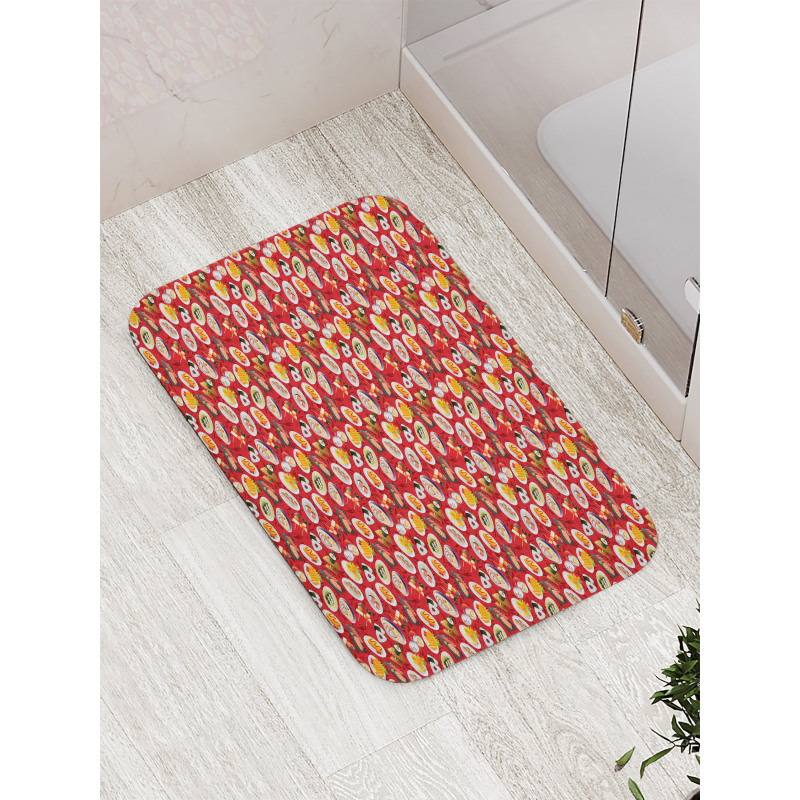 Cartoon Japan Cuisine Meals Bath Mat