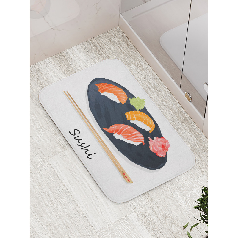 Sushi Text and Japan Plate Bath Mat