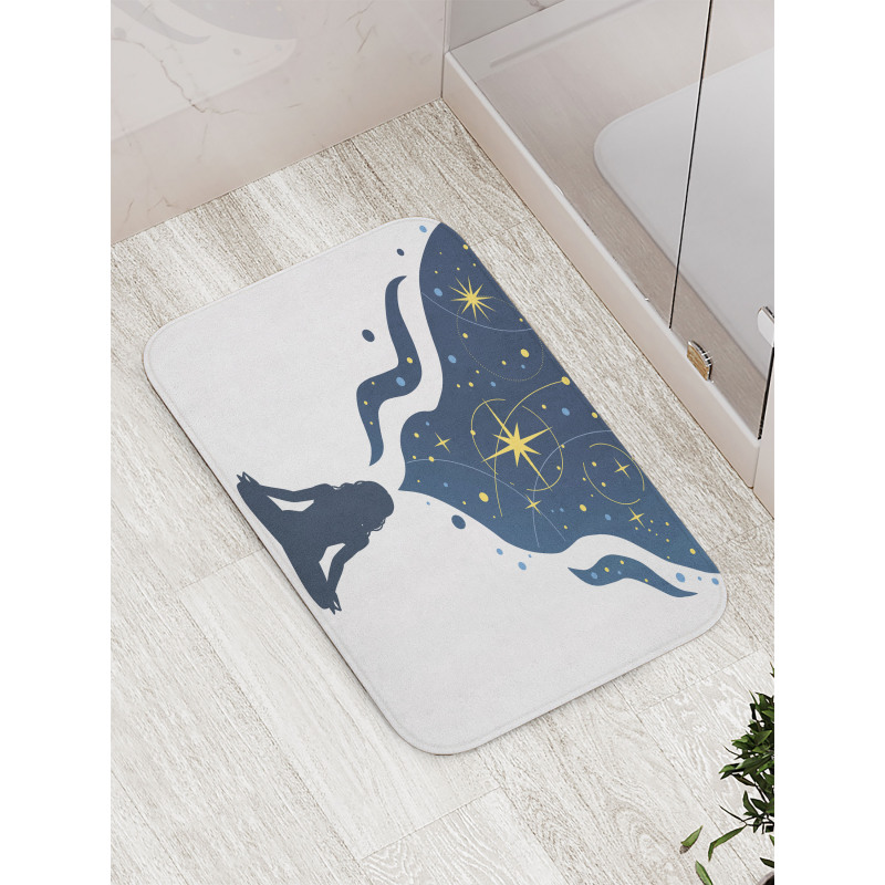 Woman Yoga with Starry Smoke Bath Mat