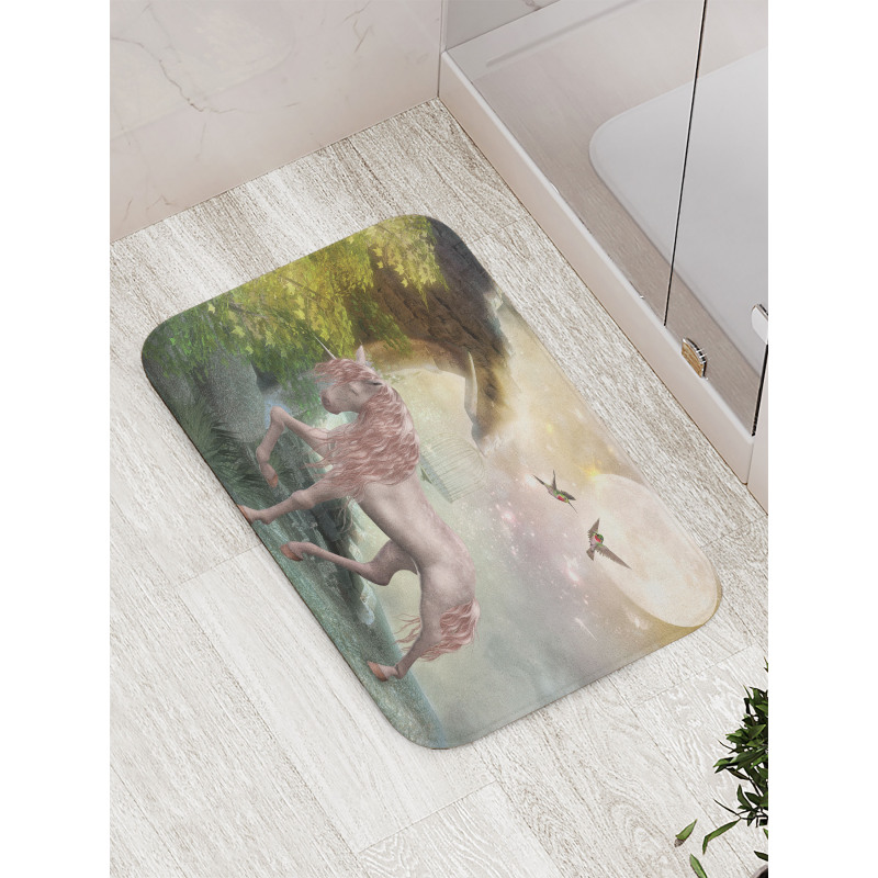 Fantasy Leaves Birds Bath Mat