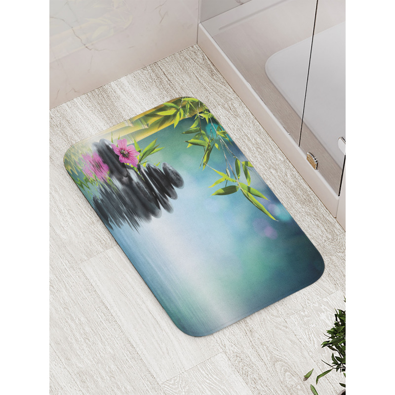 Hibiscus Bamboo on Water Bath Mat