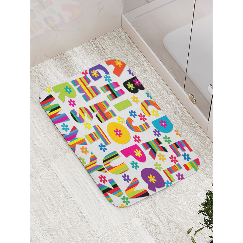 Floral Educational Letters Bath Mat