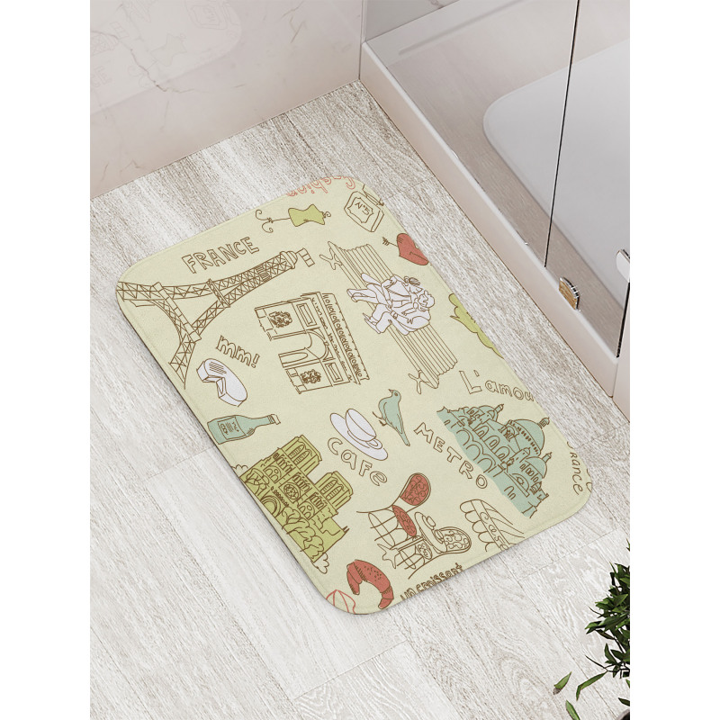 Paris Theme Elements Bath Mat