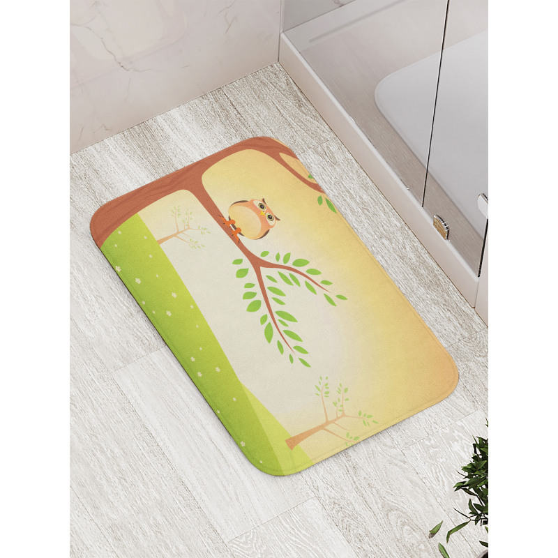 Wise Bird Cartoon Art Bath Mat