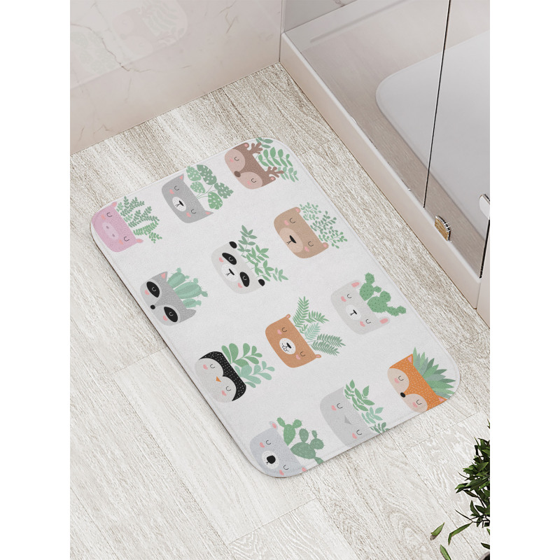 House Plant in Animal Pots Bath Mat