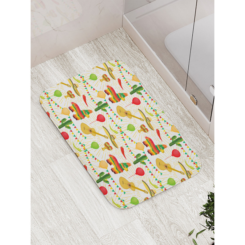 Mexican Folk Elements Bath Mat