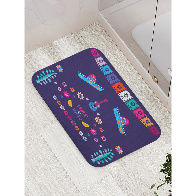 Guitar Hat Flowers Bath Mat