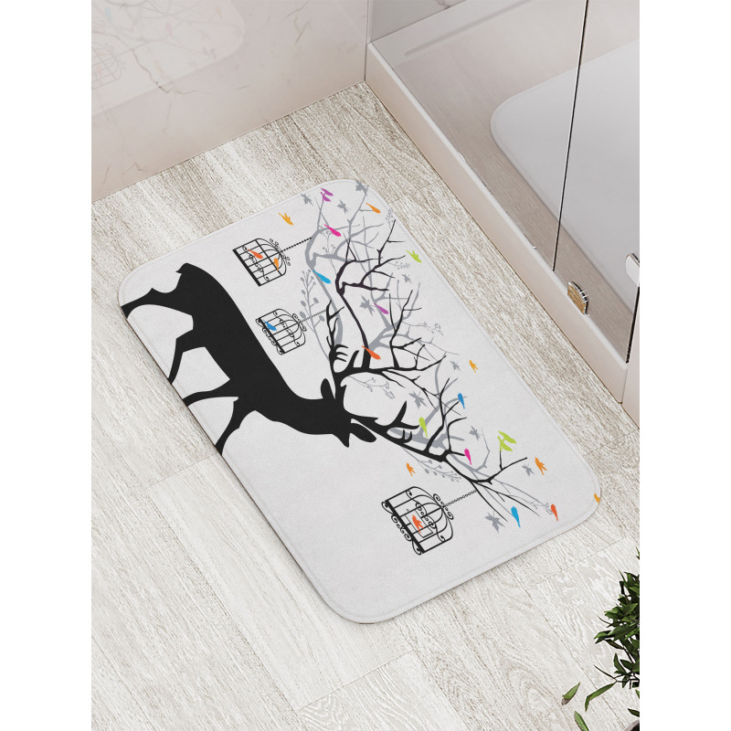 Deer Colorful Birds Bath Mat