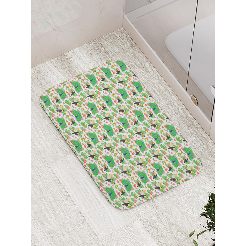 Cartoon Exotic Bird Breeds Bath Mat