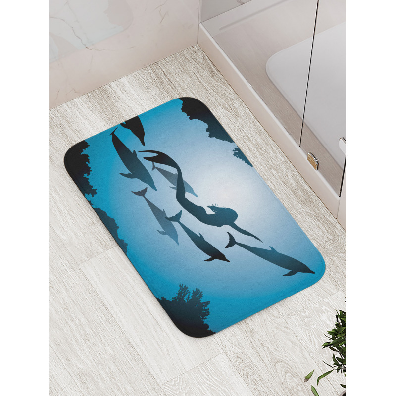 Mermaid and Dolphins Bath Mat