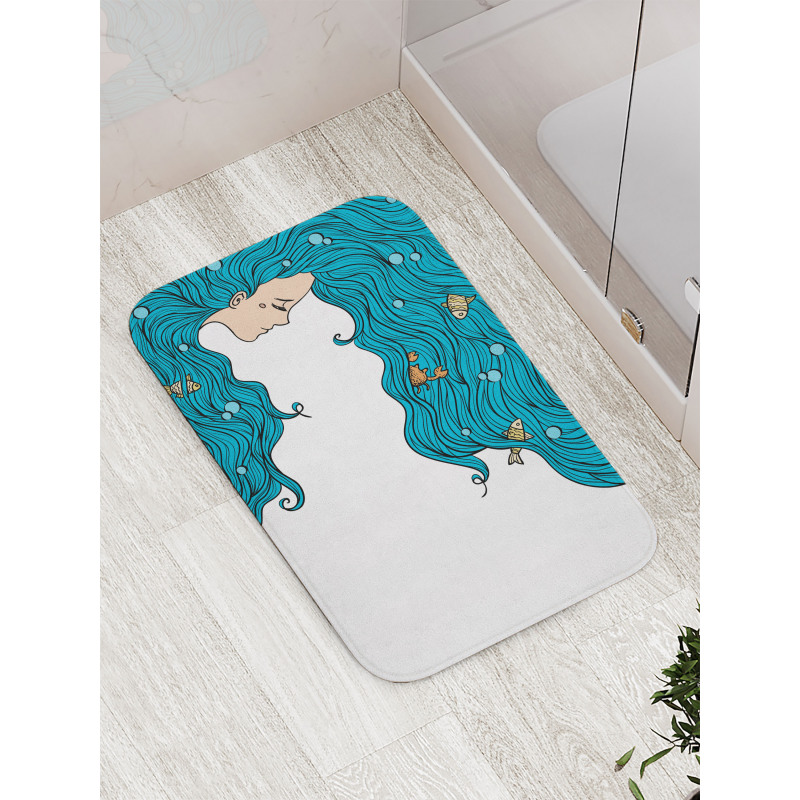 Girl Oceanic Hairstyle Bath Mat