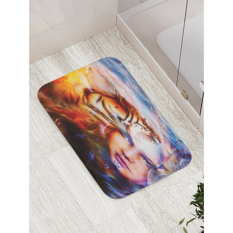 Tiger and Lion Head Bath Mat