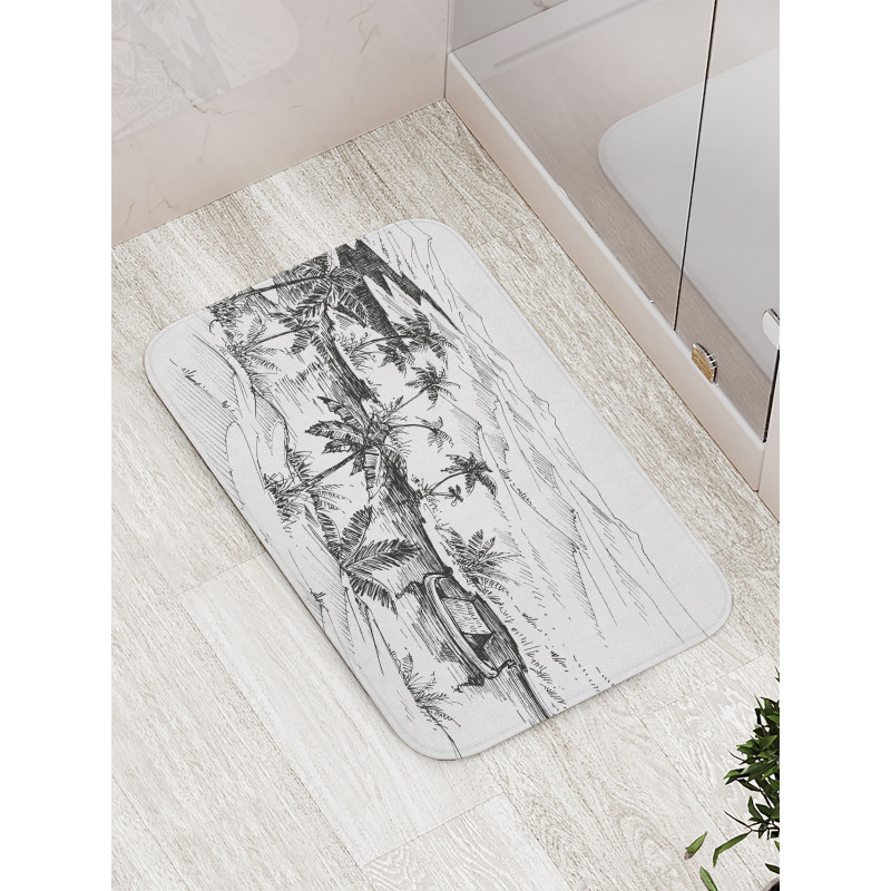 Pencil Drawn River Scenery Bath Mat