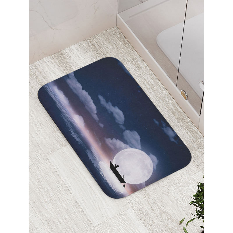 Fisherman in Boat Night Bath Mat