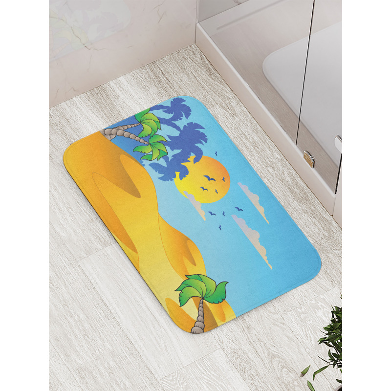 Cartoon Desert Landscape Palms Bath Mat