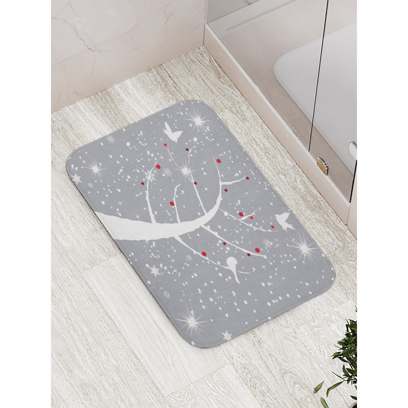 Red Berries and Birds Bath Mat