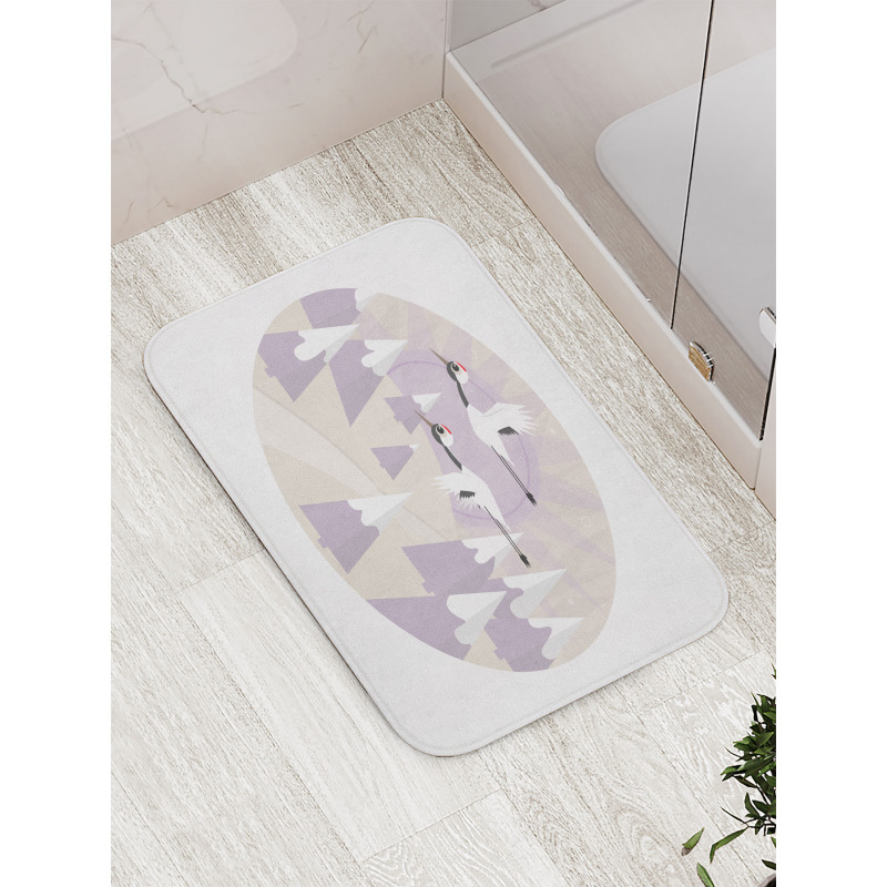 Red Crowned Cranes Flying Bath Mat