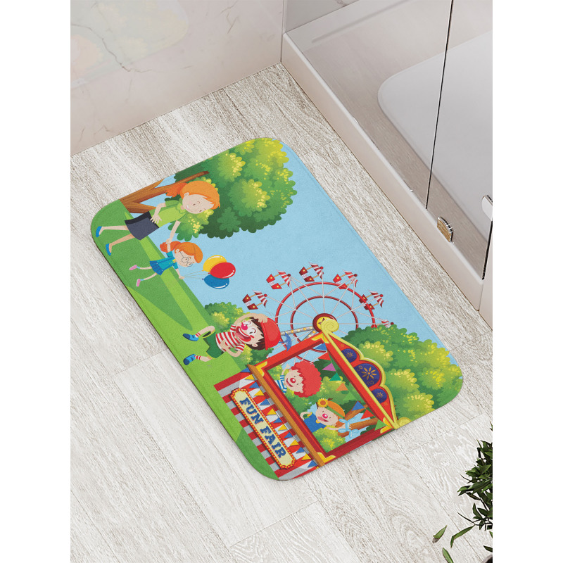 Cheerful Children at Fun Fair Bath Mat