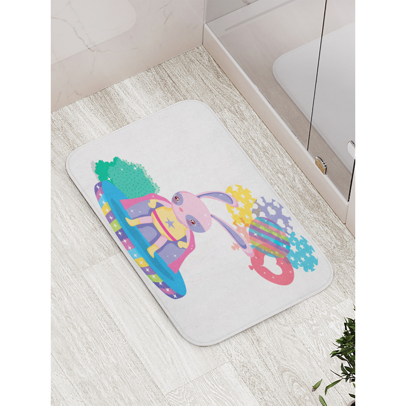 Rabbit in Hero Costume Bath Mat