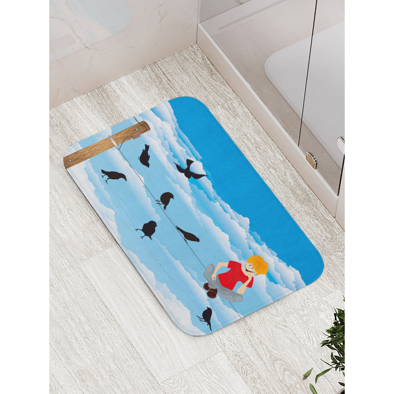 Boy and Avian Sky Bath Mat