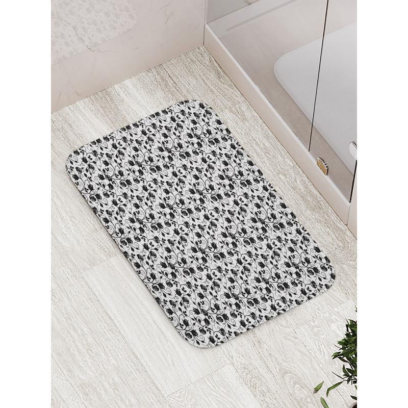 Monotone Intertwined Rosebuds Bath Mat