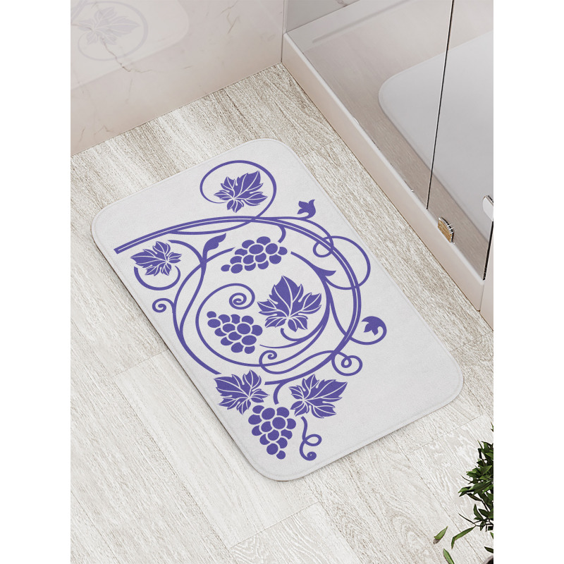 Monotone Grapes Leaves Art Bath Mat